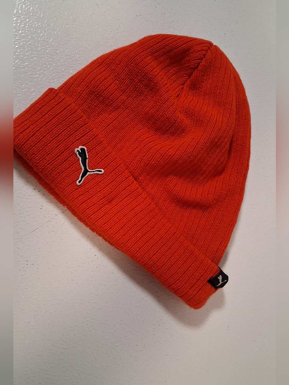 Puma Orange Ribbed Knit Beanie with Logo